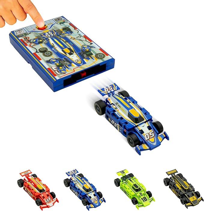 FLAT 2 FAST Original Speed Card Racer – Flat Car Racer and Pocket Size Racecar Launcher with Real Rubber Tires for High-Speed Racing – Load, Launch, Race! – Cobalt Blue