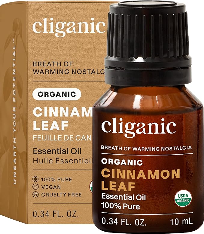 Cliganic Organic Cinnamon Leaf Essential Oil, 100% Pure Natural for Aromatherapy | Non-GMO Verified (Packaging May Vary)