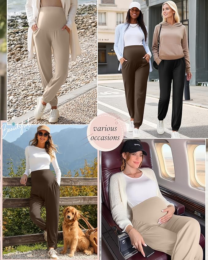 3 Pack Women's Maternity Pants Maternity Jogger Sweatpants Over The Belly Stretchy Pregnancy Pants with Pockets