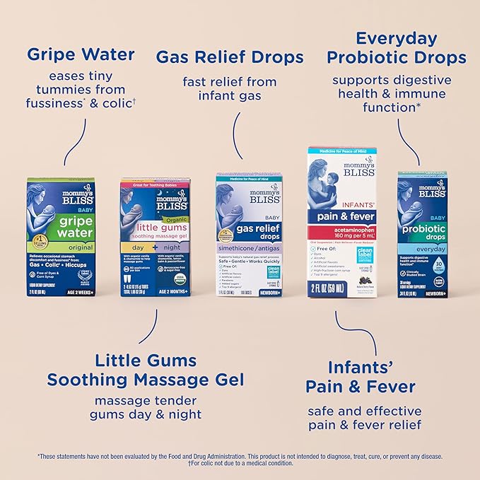 Mommy’s Bliss Ultimate Baby Gift Set | Gripe Water, Probiotic Drops, Pain & Fever Medicine, Gas Relief Drops, and Gum Massage Gel