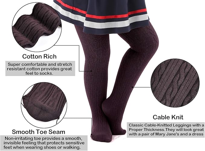 EPEIUS Baby Girl Tights Thick Cable Knit Leggings Stockings Cotton Pantyhose for Newborn Infant Toddler 3/4/5/6 Pack