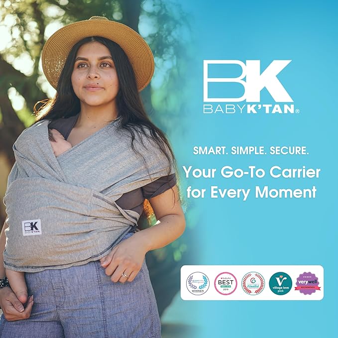 Original Baby K'tan Baby Carrier: #1 Easy Pre-Wrapped, Soft, Slip-On, No Rings, No Buckles | 5 in 1 Baby Sling for Hands-Free Comfort | Heather Grey | Small