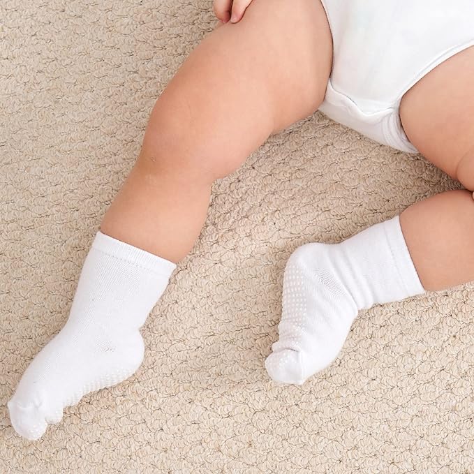 ZAPLES Baby Non Slip Grip Crew Socks with Anti Skid Soles for Infants Toddlers Kids Boys Girls