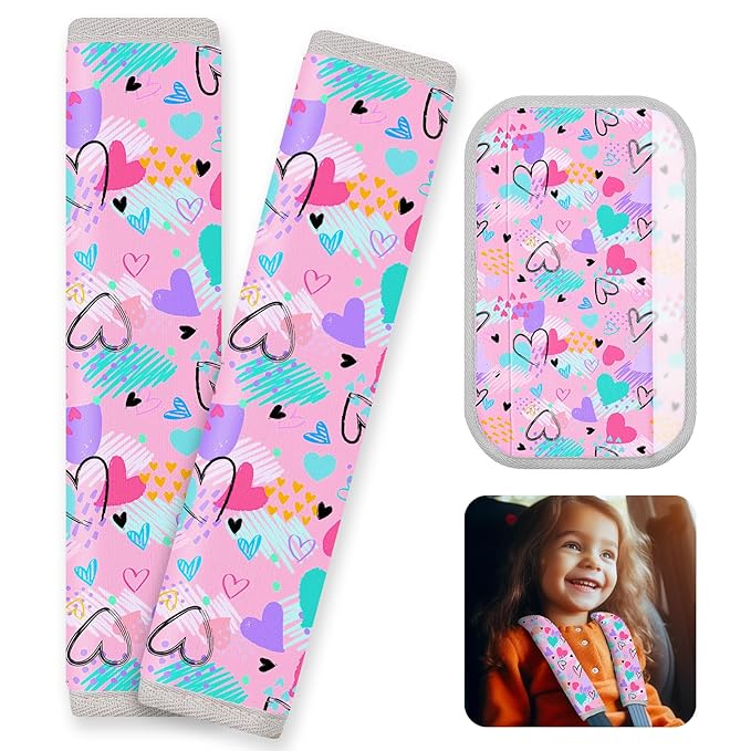 Seat Belt Cover Pad for Baby, Soft Seatbelt Cushion Covers for Kids 2Pcs Car Seat Strap Shoulder Pads for All Car Seats, Stroller, High Chair