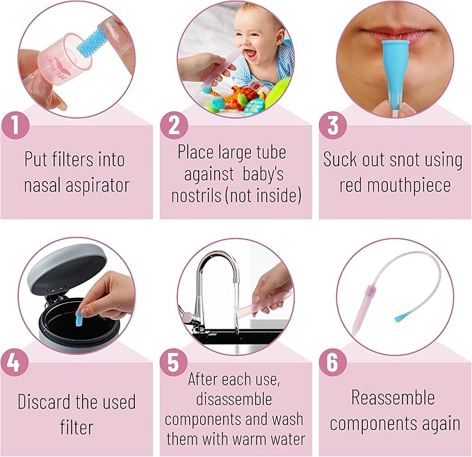 Mr. Pen Baby Nasal Aspirator with 3 Extra Hygiene Filters, Pink, Nasal Suction for Baby