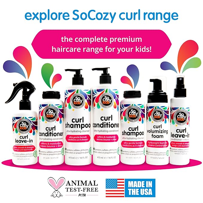 SoCozy Leave In Conditioner Spray (8 Fl Oz, Pack of 2) Detangler for Kids' Curly Hair, Tangle-Free Curls, Gentle & Nourishing with Keratin, Vitamin B5, Olive & Jojoba Oil, Paraben-Free