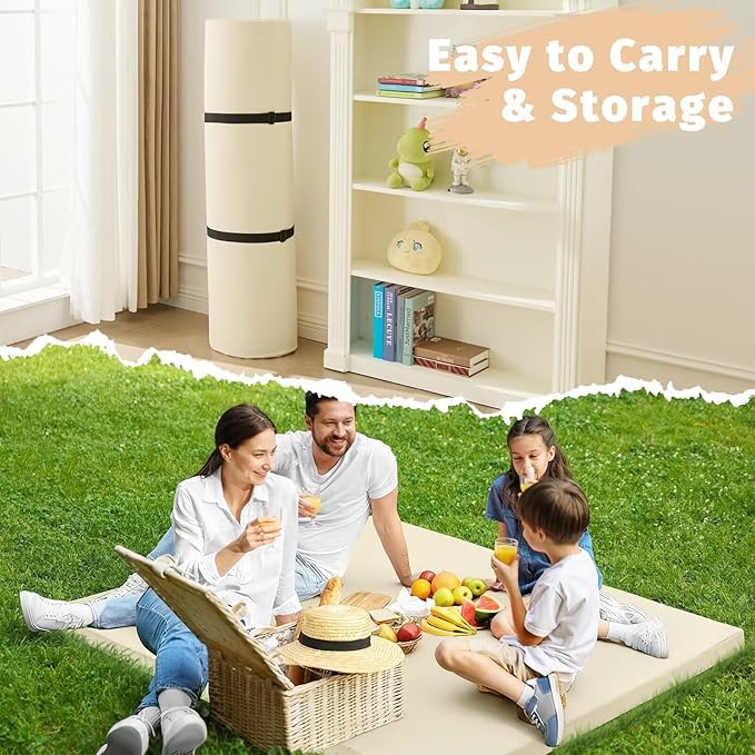 Waterproof Baby Play Mat for Floor 1.3"Thick Memory Foam 59*59 Cushion Playpen Playmat Tummy Time Crawling Mat Nursery Rug Pad Mattress Create Soft & Safe Area for Infants,Toddler,Kids,Beige