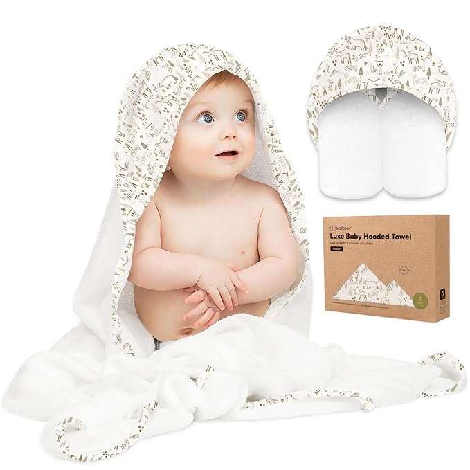 KeaBabies Hooded Baby Towel for Newborn - Viscose Derived from Bamboo Large Baby Bath Towels with Hood for Boys, Girls, Toddler, Extra Absorbent & Soft Newborn Bath Essentials (Wildwood, Regular)