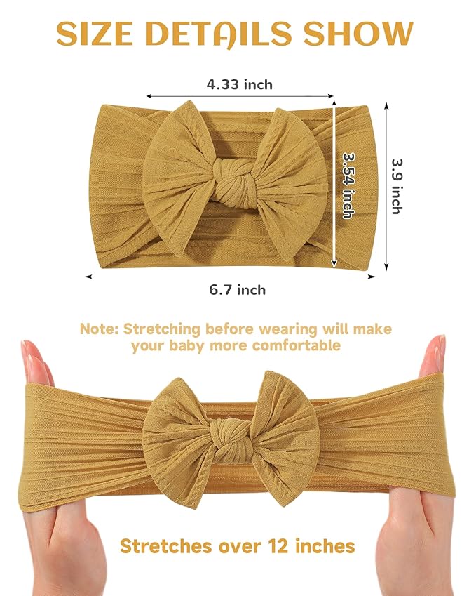 jollybows 12pcs Baby Girls Nylon Headband with Bow Newborn Hairbands Infant Hair Bow Elastics Handmade Hair Accessories for Toddlers Kids