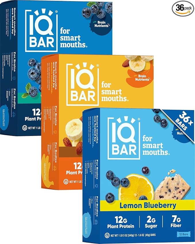 IQBAR Brain and Body Clean Plant Protein Bars - Fruit Lovers Variety - 36 Bars - Keto, Vegan, High Fiber, Gluten and Dairy Free, Low Sugar Snack with Nutrients for Focus, Energy, Meal Replacement