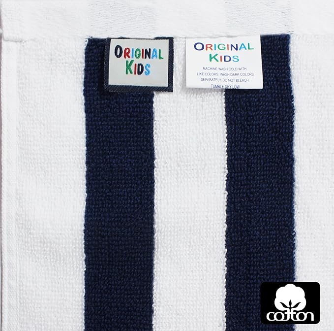 ORIGINAL KIDS Wash Cloth - Set of 12 Cabana Stripe Washcloths - 100% Cotton Yarn-Dyed Terry - 450 GSM Quick Dry Soft Absorbent Gentle Baby Face Towels for Bathroom Travel Daycare - 12 x 12 - Navy