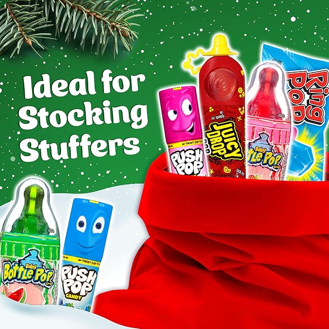 Candy Variety Pack Bag, 12 Ct Assorted Lollipops, Bulk Individually Wrapped Ring Pop, Push Pop, Baby Bottle Pop & Juicy Drop For Birthday Parties, Valentine's Gifts, Goodie Bags, Party Favors