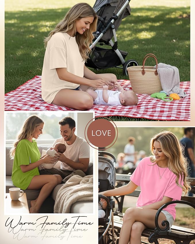 3 Pack Women's Oversize Nursing Breastfeeding Shirts Hidden Zipper Short Sleeve Loose Fit Maternity Tops