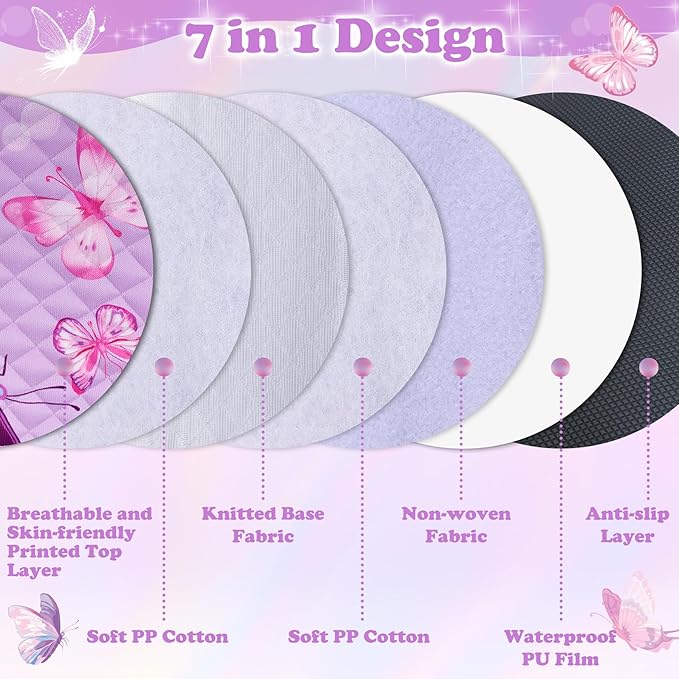 Babenest Car Seat Potty Protector Cover -Waterproof Carseat Training Liner for Baby &Toddler Shower Gift, Dry Piddle Pee Pad with Fun Designs for Strollers & Infant Car Seats (2pcs, Butterfly-Purple)