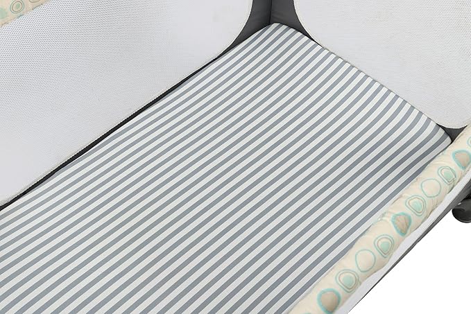 Onacosht Pack n Play Sheets 2 Pack Stretchy Jersey Knit Playard Fitted Sheets Portable Mini Crib Sheets Set, Convertible Playard Mattress Cover, White and Grey, Stripes and Dots