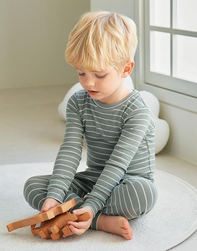 moimoln Stripe Pajamas Set 12M-8Y Ribbed Unisex Baby & Toddler, Soft Viscose, Snug-Fit, Everyday Sleepwear