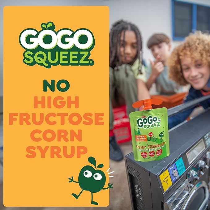GoGo squeeZ Fruit & veggieZ Applesauce and Puree Variety Pack, Speedy Strawberry and Bowlin' Blueberry, 3.2 oz (Pack of 24), Unsweetened Snacks for Kids, BPA Free Pouches