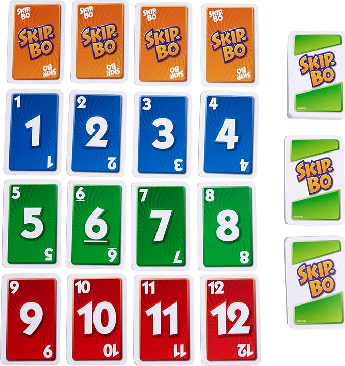 Mattel Games Skip-Bo Card Game in Storage & Travel Tin for Kids, Adults & Families, Color Blind Accessible Deck for 2 to 6 Players