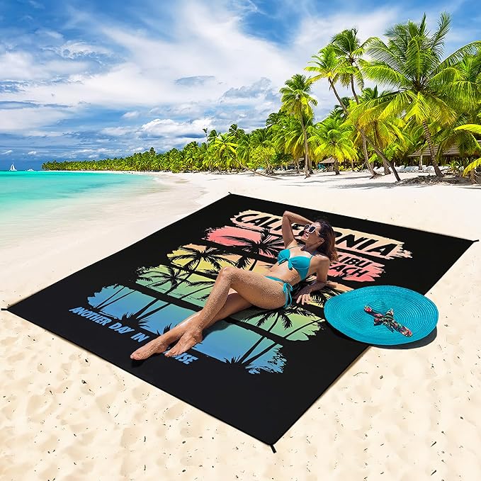 Beach Blanket Waterproof Sandproof Extra Large Beach Mat 79" X 83"/120"x108"for 1-8 Adults Quick Drying Durable Outdoor Picnic Mat for Beach Travel Camping Hiking