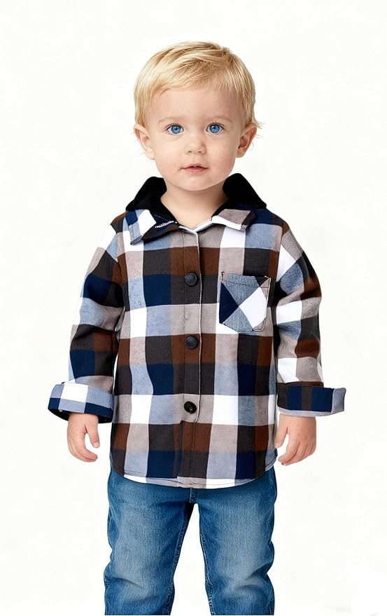 YOUNGER STAR Toddler Kids Boys Girls Flannel Hooded Plaid Shirt Button Baby Red Clothes