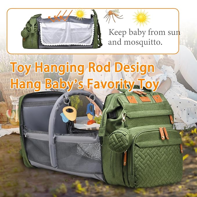 Baby Diaper Bags with Changing Station, Waterproof Diaper Bag Backpack for Moms Dads with USB Charging Port, Baby Shower Gifts, Large Capacity diaper backpack, Green