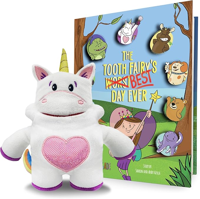 Sprinkles Unicorn Tooth Fairy Pillow and Book Bundle | 8" Plush with Pocket for Lost Teeth & Hardcover Storybook w/Tracker, Q&A for Boys Girls Children of All Ages