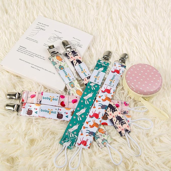 Babygoal Pacifier Clips, 6 Pack Pacifier Holder Clips for Baby Boys and Girls Fits Most Pacifier Styles 6PBM03
