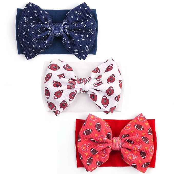 Football Baby Bow Headbands 3 Pcs Baby Football Headbands with Bows Game Day Accessories for Baby Girl Football Outfit