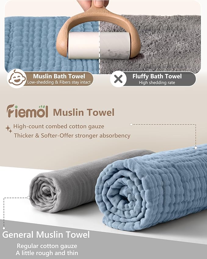 Baby Bath Towels, 100% Muslin Cotton Hooded Baby Towels for Newborn, 2 Pack Baby Towels with Hood for Infant Toddler and Kids, Large 32x32Inch Unisex Bath Essentials, Soft and Absorbent