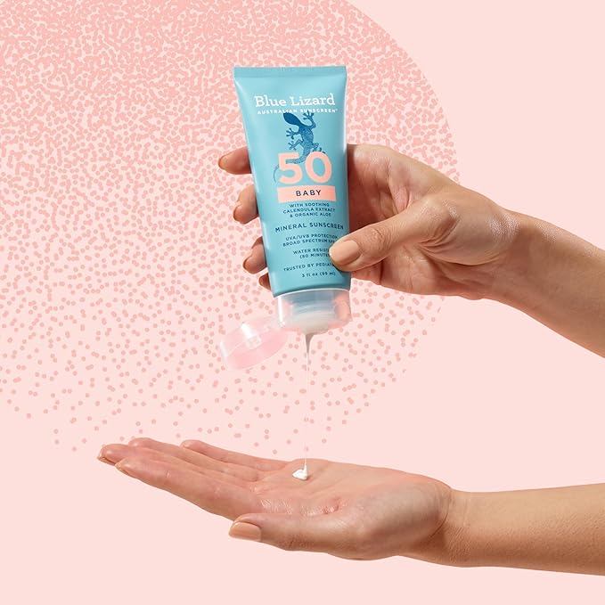 BLUE LIZARD Baby Mineral Sunscreen with Zinc Oxide, SPF 50+, Water Resistant, UVA/UVB Protection with Smart Cap Technology - Fragrance Free, 3 Ounce Tube