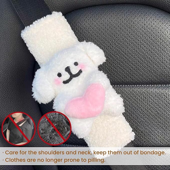 2 PCS Seat Belt Cover Pad, Cute Kawaii Animal Dog Seatbelt Covers for Kids and Women, Winter Plush Fluffy Soft Seat Belt Cover, Cartoon Seatbelt Cushion,Car Seat Strap Pads (B-Dog)