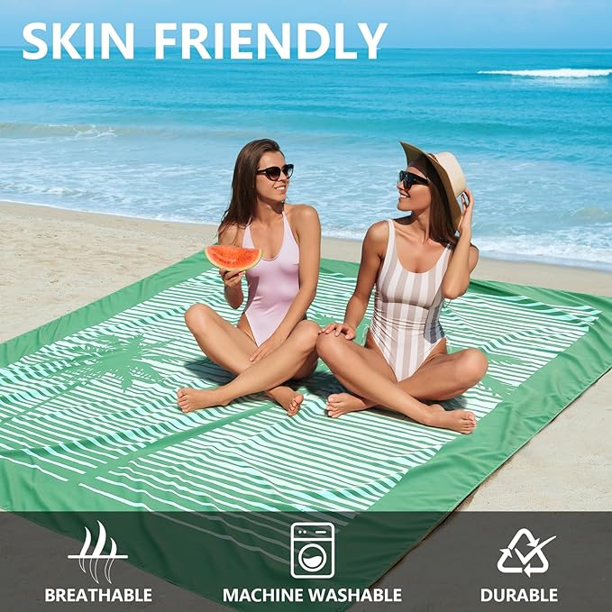 Beach Blanket Waterproof Sandproof Beach Mat 79" X 83"/10'x9'for 2-8 Adults Quick Drying Outdoor Picnic Mat Beach Accessories for Travel, Camping, Hiking