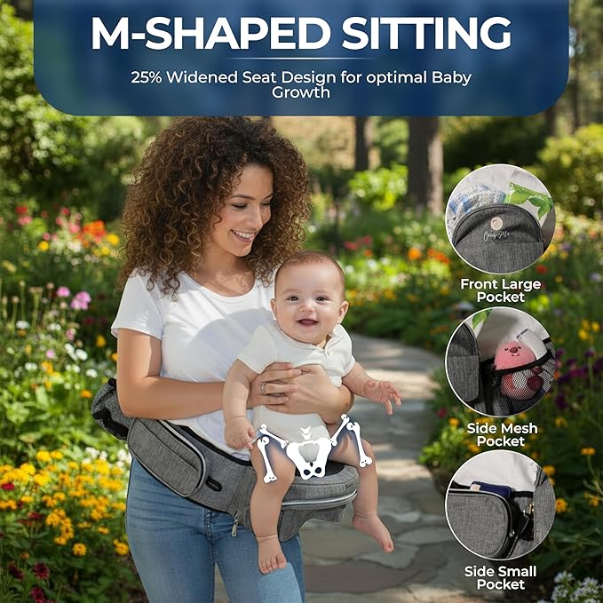 8-in-1 Toddler Hip Carrier for Baby with Extender, Certified Multi Position Baby Hip Carrier Seat for Newborns, Upto 45 Lbs Baby Side Carrier with Safety Buckles, Non-Slip Seat, Storage Pocket, Gray