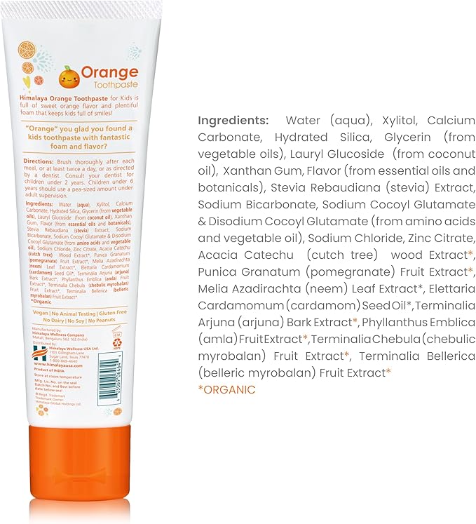Himalaya Botanique Kids Toothpaste, Herbal, Orange Flavor, Fights Plaque, Fluoride Free, Gentle, No Artificial Flavors or Colors, SLS Free, Gluten Free, Cruelty Free, Vegan, Foaming, 4 Oz, 4 Pack…