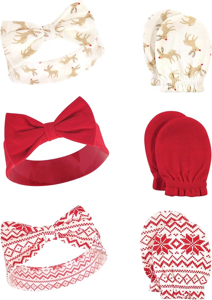 Hudson Baby baby-girls Cotton Headband and Scratch Mitten Set