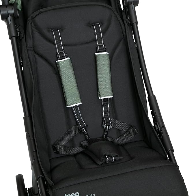 Jeep Altitude Compact Travel Stroller by Delta Children Greenguard Gold, Easy One Hand Fold, Lightweight, Extendable Canopy with Peek-a-Boo Window, Reclining Seat, 4 Wheel Suspension, Olive Green