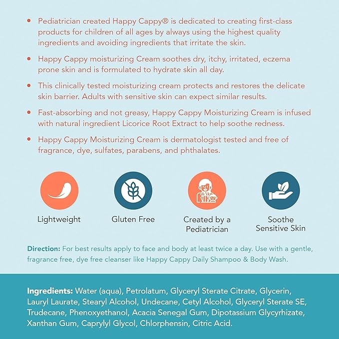 Happy Cappy Moisturizing Cream - Baby Cream for Eczema-Prone Skin, Dry Skin Lotion for Infants, Toddlers, & Kids, Pediatrician-Formulated, Sulfate Free - Travel-Size Packets, 1 Fl Oz (Pack of 8)