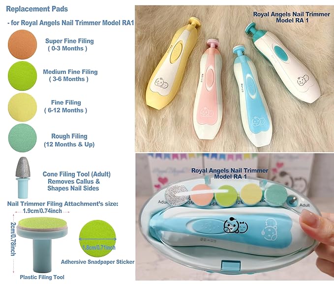 Electric Nail Trimmer Replacements,13 in 1- Baby Electric Nail Buffer Sandpaper Pads (Assorted Pads with Green Base)
