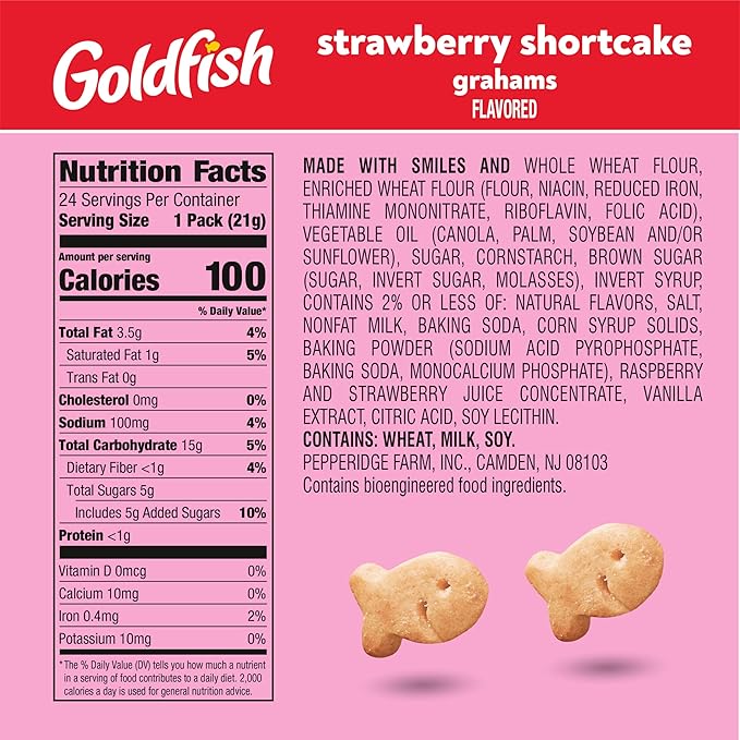 Goldfish Valentine's Day Strawberry Shortcake Flavored Baked Graham Snacks, 24 Count 0.75 Oz