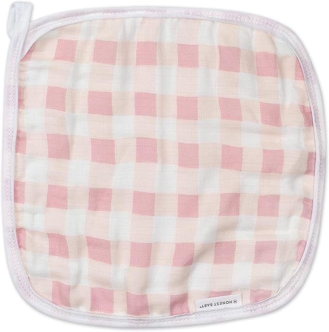 HonestBaby 3-Piece Organic Cotton Hooded Towel & Washcloth Set, Peach Skin Painted Buffalo Check, One Size