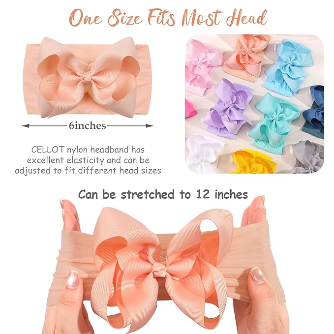 CÉLLOT 20 Colors Baby Bow Wide Turban Headbands Girls Big 6 inches Hair Bows Head Wraps Newborn Infants Toddlers Hairbands