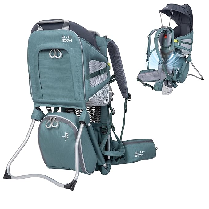 Wipha Baby Backpack Carrier - Lightweight Toddler Hiking Backpack Carrier, Adjustable Baby Carrier with Sunshade, Breathable Design, Large Storage, Travel & Camping (Green)