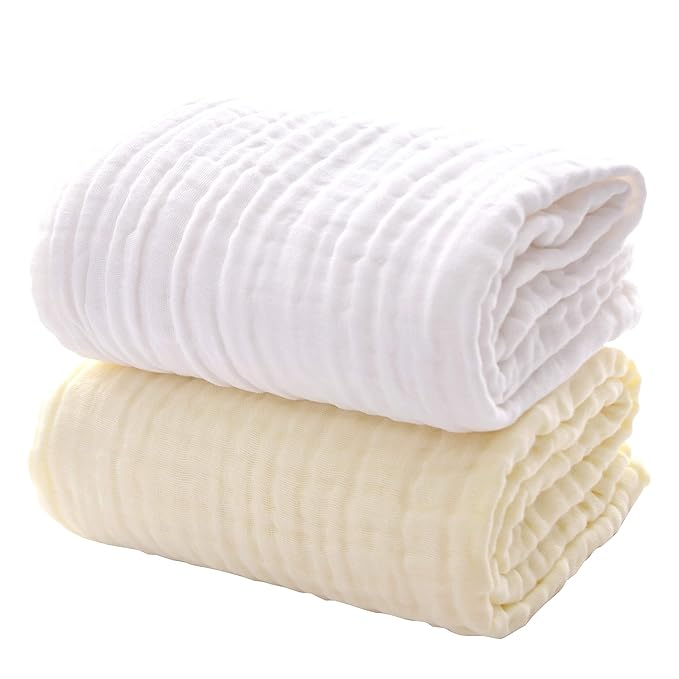 MUKIN Baby Bath Towels, Super Soft Cotton Receiving Blanket for Baby's Delicate Skin,2Pack Swaddle Blanket for Newborns Toddlers Boy Girl,Baby Registry as Shower (White+Yellow)
