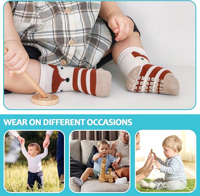 TRUEHAN 5 Pairs Toddler Non Slip Socks with Grips Baby Socks for Kids Girls Boys