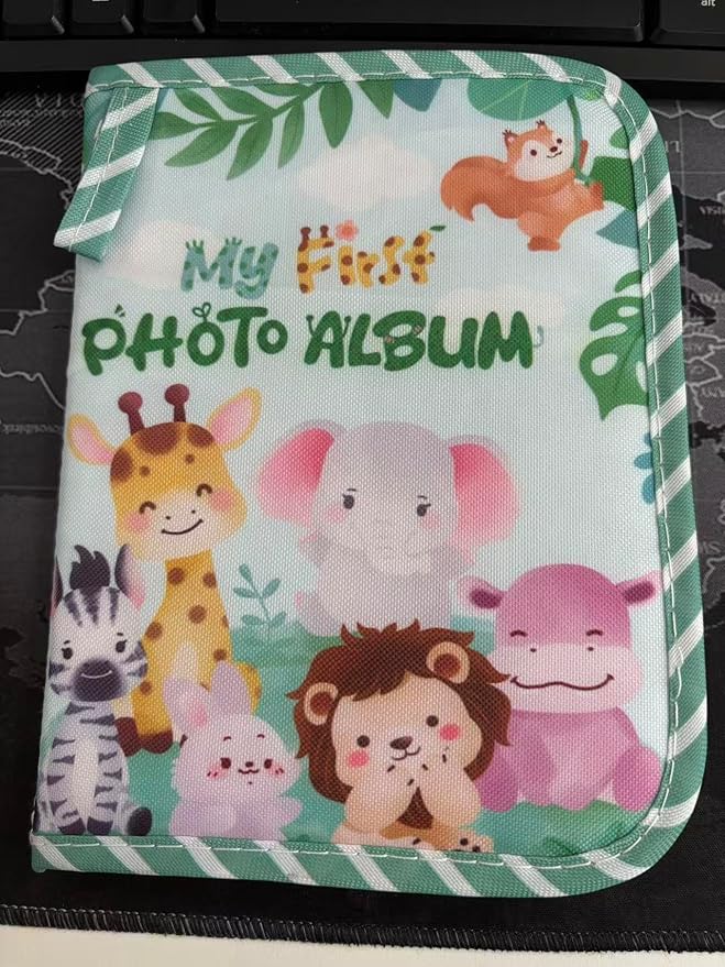 Lanpn My First Soft Cloth Family Photo Book Holds 17 4x6 Pictures, Baby Photo Album with Name Card Name Tag Stickers, Fabric Kid Memory Keepsake Gift for Baby Shower Newborn Toddler Boy Girl (Animal)