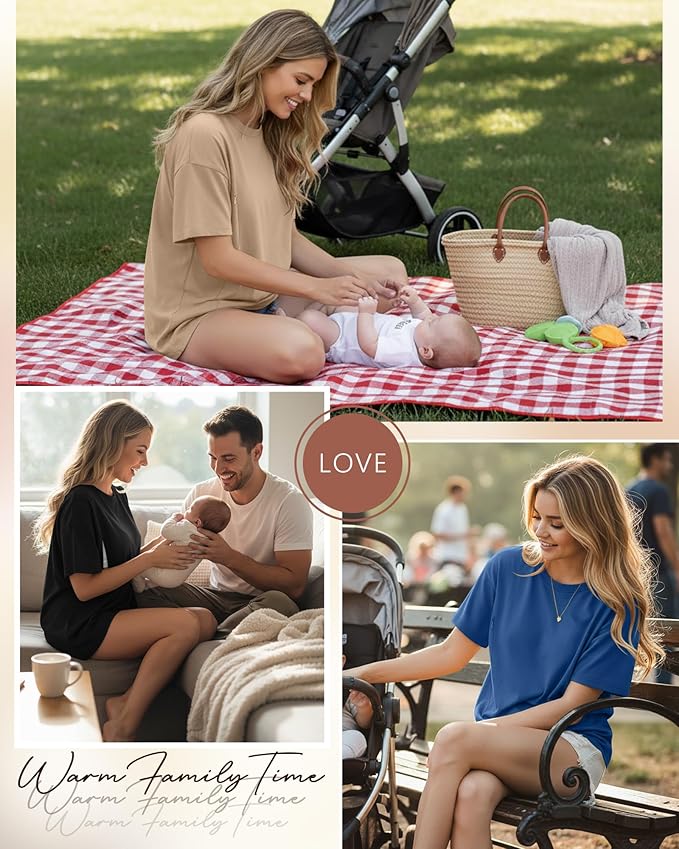 3 Pack Women's Oversize Nursing Breastfeeding Shirts Hidden Zipper Short Sleeve Loose Fit Maternity Tops