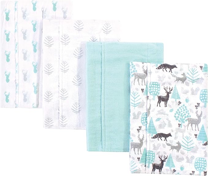 Hudson Baby Cotton Poly Flannel Burp Cloths Multipack, Linocut Woodland Neutral 8-Pack, One Size