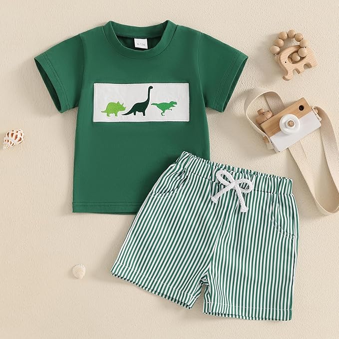 fhutpw Toddler Baby Boy Summer Clothes Tractor Letter Short Sleeve T-Shirt Tops Pockets Casual Shorts Set Infant Outfits