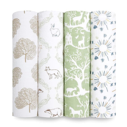 aden + anais Essentials Muslin Swaddle Blankets for Baby Girls and Boys, Newborn Receiving Blanket for Swaddling, 100% Cotton Baby Swaddle Wrap, 4 Pack, Harmony