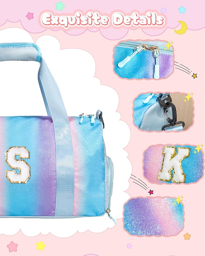 Gifts for Kids-Girl Gym Bag with Shoe Compartment, Kid Personalized Weekender Overnight Bags, Initial Travel Tote with Makeup Pouch, Graduation Gift for Girls (Letter Y)
